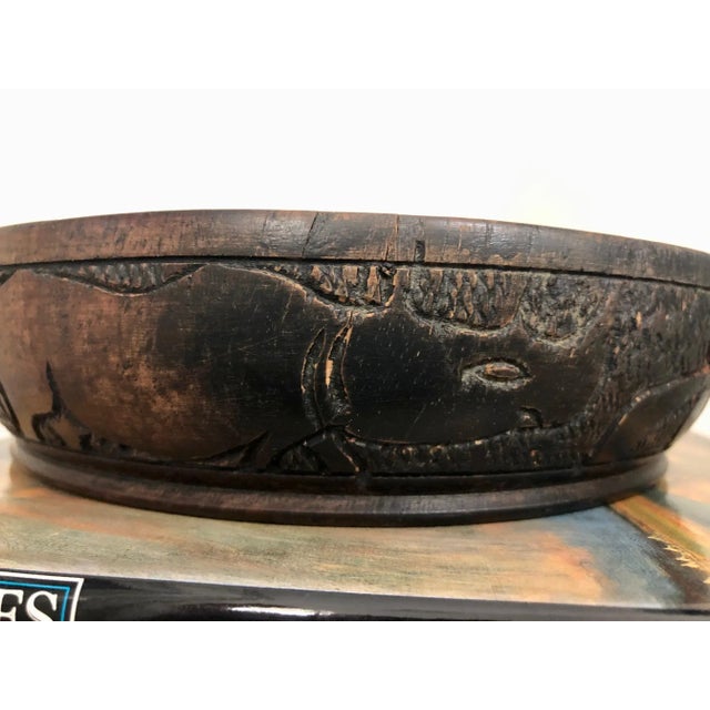 Handcarved African Hardwood Rhino Bowl / Catchall For Sale - Image 6 of 17