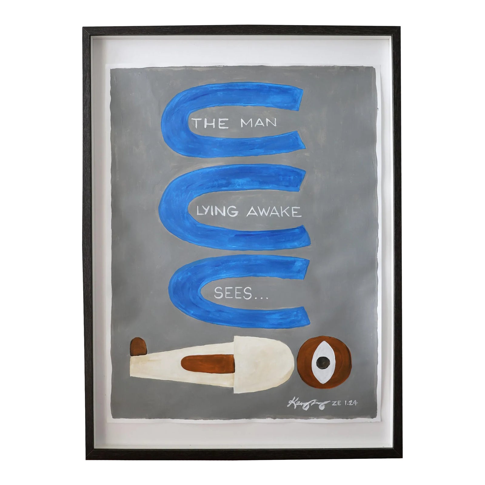 The Man Lying Awake Sees' Acrylic Painting on Paper, Framed | Chairish