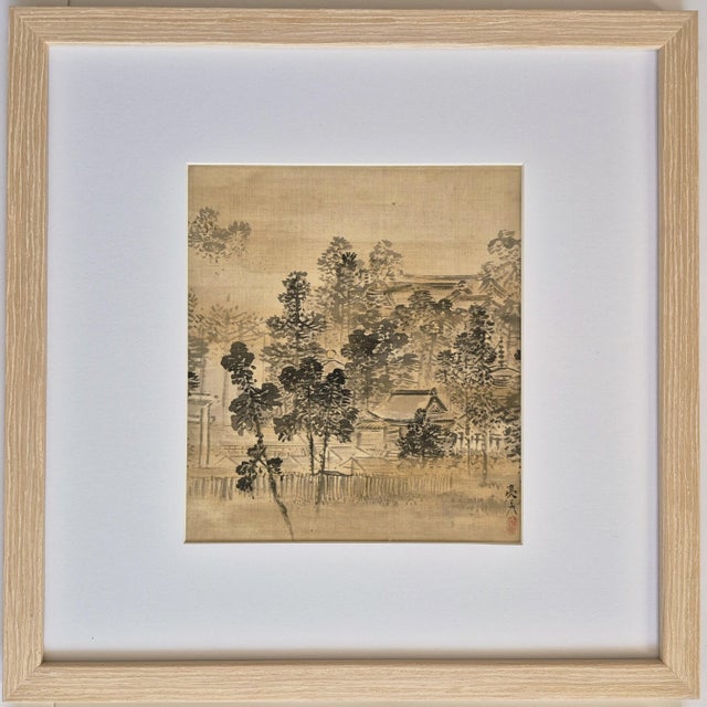 Set of 4 Antique Japanese Paintings of Temples and Landscapes – Newly Framed For Sale - Image 4 of 9