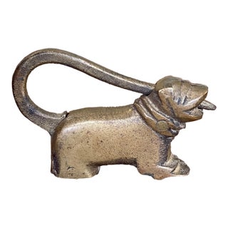 Antique Likely Brass Figural Dog Puzzle Lock With Original Keys, Early 20th Century For Sale