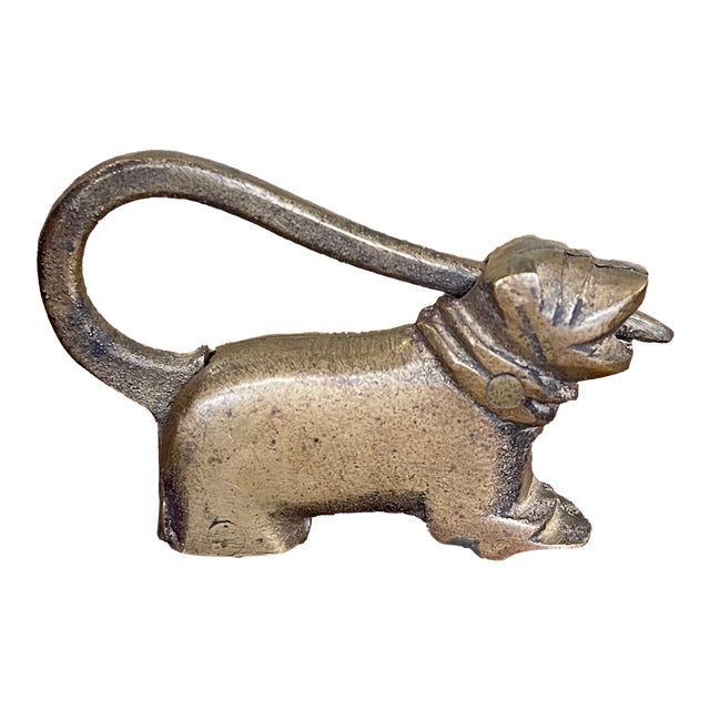 Antique Likely Brass Figural Dog Puzzle Lock With Original Keys, Early 20th Century For Sale