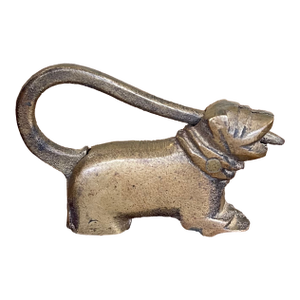 Antique Likely Brass Figural Dog Puzzle Lock With Original Keys, Early 20th Century