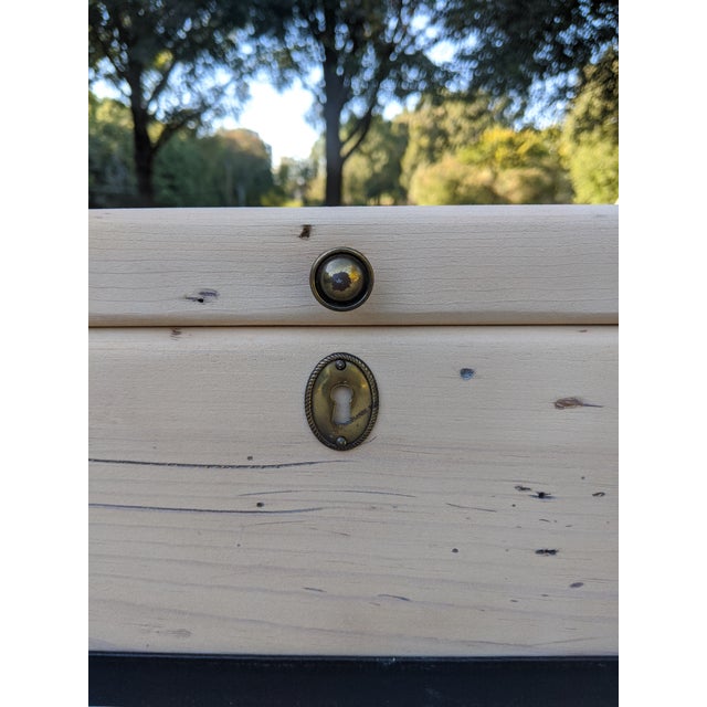 Vintage Pickled Wood and Black Metal Console Table With Trunk Storage For Sale - Image 11 of 16