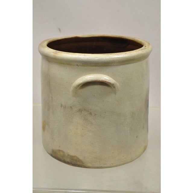 Beige Antique Stoneware Two Gallon Crock With Cobalt Blue Slip Trailed Floral Design For Sale - Image 8 of 10