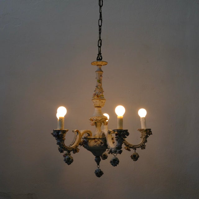 5-Arm Capodimonte Chandelier with Floral Decor, 1960s For Sale - Image 9 of 17
