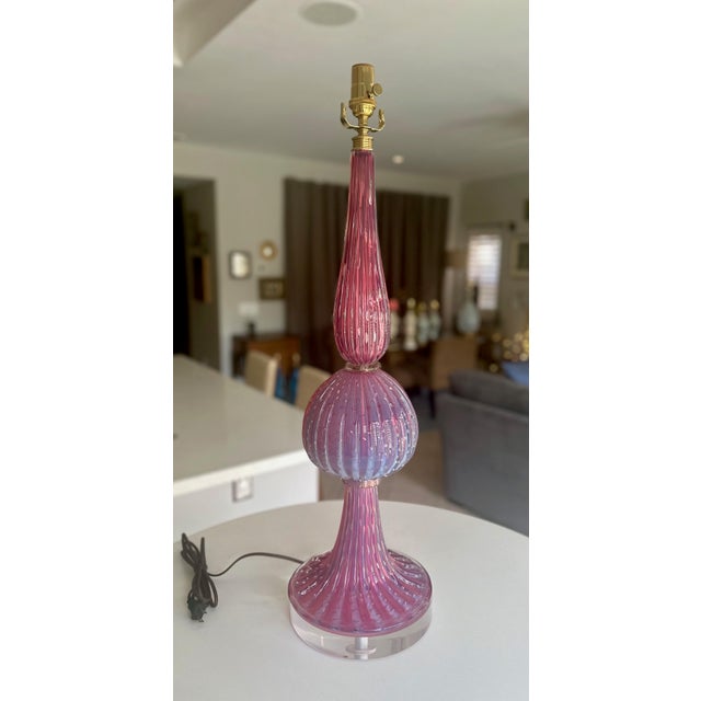 Barbini Large Barbini Murano Fuchsia Glass Bubbles Ribbed Table Lamp For Sale - Image 4 of 12