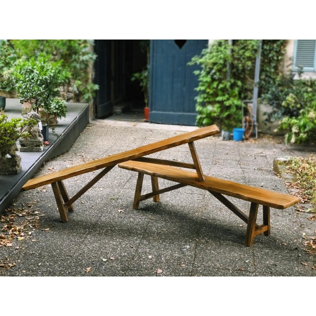 Brutalist Benches in Blond Elm from Aranjou, France, 1960s, Set of 2 For Sale - Image 4 of 18