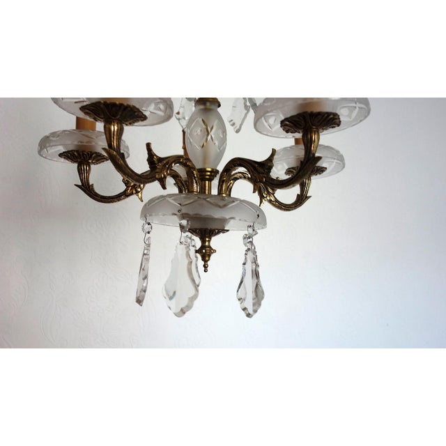 Antique French Brass and Glass Five-Light Chandelier, 1930s For Sale - Image 10 of 14