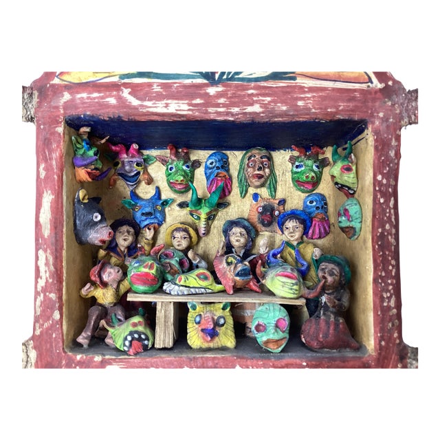 Antique Peruvian Retable Featuring a Mask Store or Workshop. For Sale