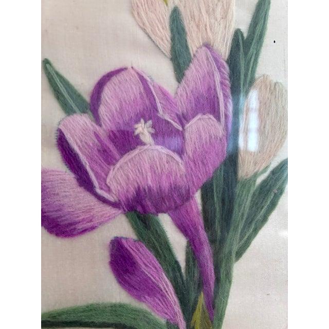 1940s Set Vintage Flower on Silk Paintings, Embroidery Flower Art For Sale - Image 5 of 17