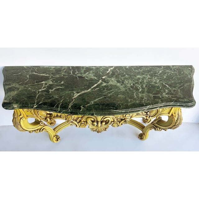 Late 20th Century Late 20th Century Italian Marble Top Painted Carved Console Table in Baroque Rococo Style For Sale - Image 5 of 11