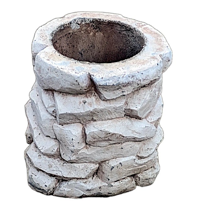1986 White Washed Faux Stacked Riverstone Outdoor Cement Planter For Sale - Image 11 of 14
