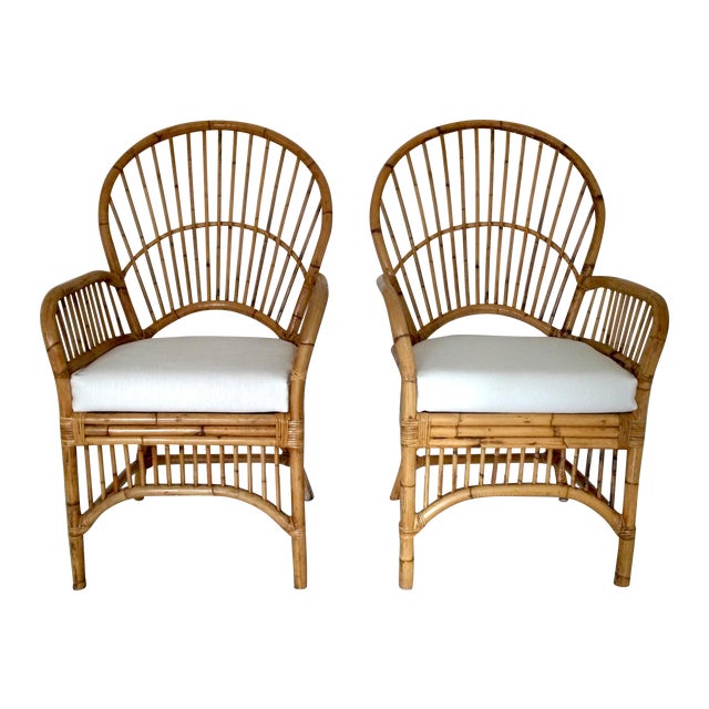 Vintage Cane Arm Chairs - A Pair | Chairish