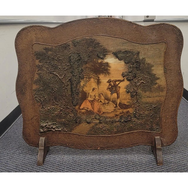 Antique Hand Raised Painted Fireplace Screen, Circa 1920 For Sale - Image 10 of 10