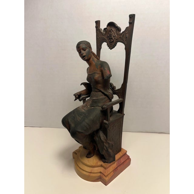 Original 19th Century Michel Léonard Béguine (1855-1929) Enthroned Woman Bronze Figurine on Marble Aprox. dimensions: 10"H...