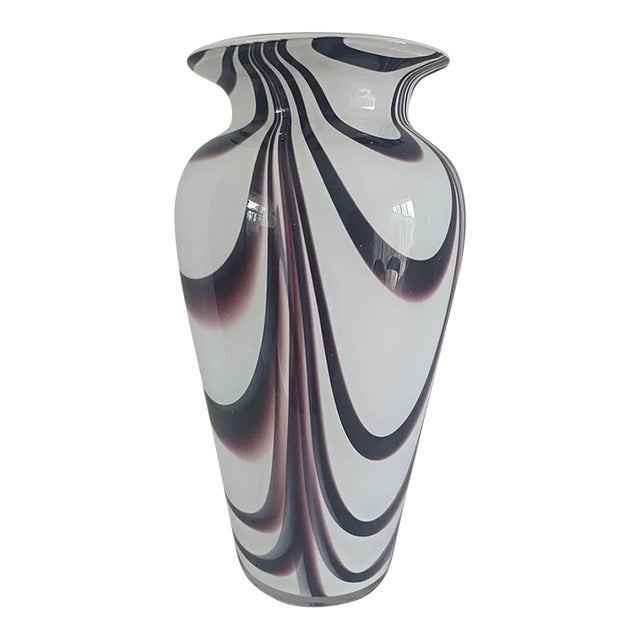 Vintage MCM Carlo Moretti Murano Style Purple, White Swirl Art Glass Vase For Sale