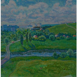 Vintage Impressionism Oil Painting: Ukrainian City Landscape, 1983 75-75 For Sale