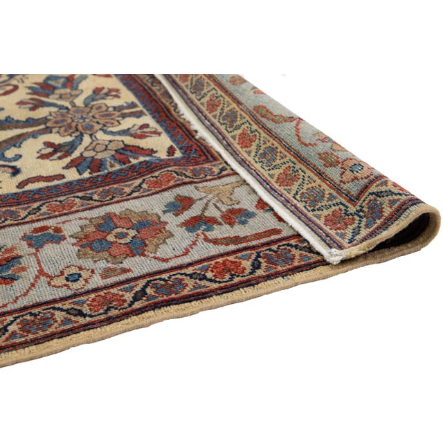 7 X 10 Antique Persian Mahal Handmade Wool Rug in Tan With Floral Pattern For Sale - Image 4 of 10