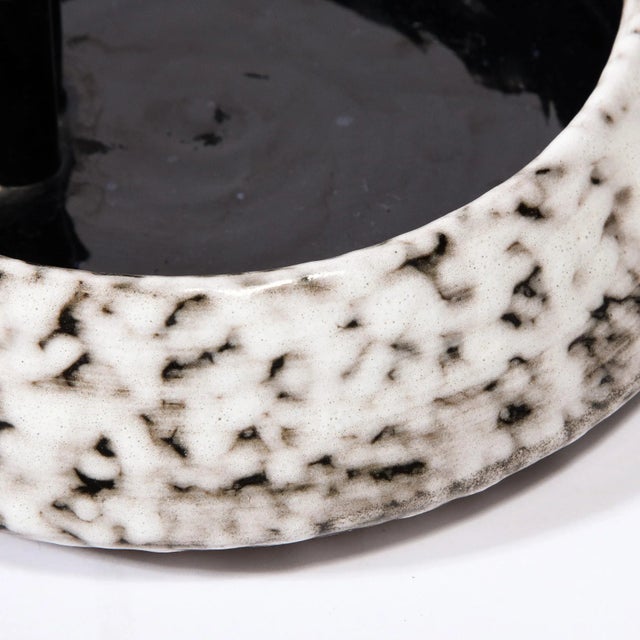 Mid-Century Modernist White and Earth Toned Ceramic Vase with Flower Frog For Sale - Image 12 of 13