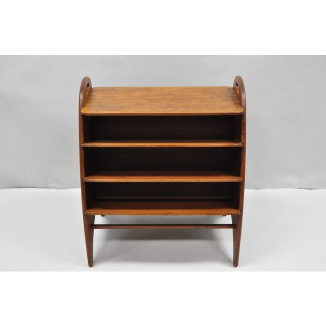 Mid Century Danish Modern Teak Wood Magazine Rack Book Stand Bookcase Side Table For Sale - Image 4 of 18