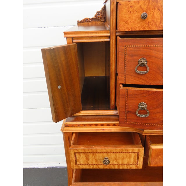 Early 1900s Depression Era Carved Inlay Tall Chest of Drawers 6639 For Sale - Image 12 of 18