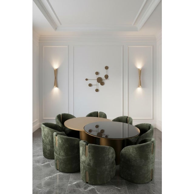 Metal 79" Irregular Shape Modern Brass Dining Table With Glass Top For Sale - Image 7 of 7