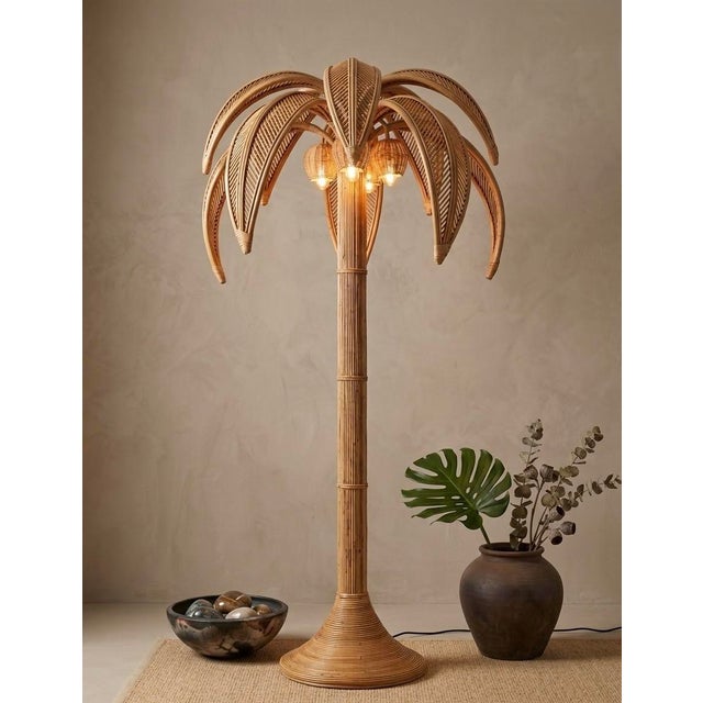 Vintage Hollywood Regency Rattan Palm Tree Floor Lamp For Sale - Image 12 of 12