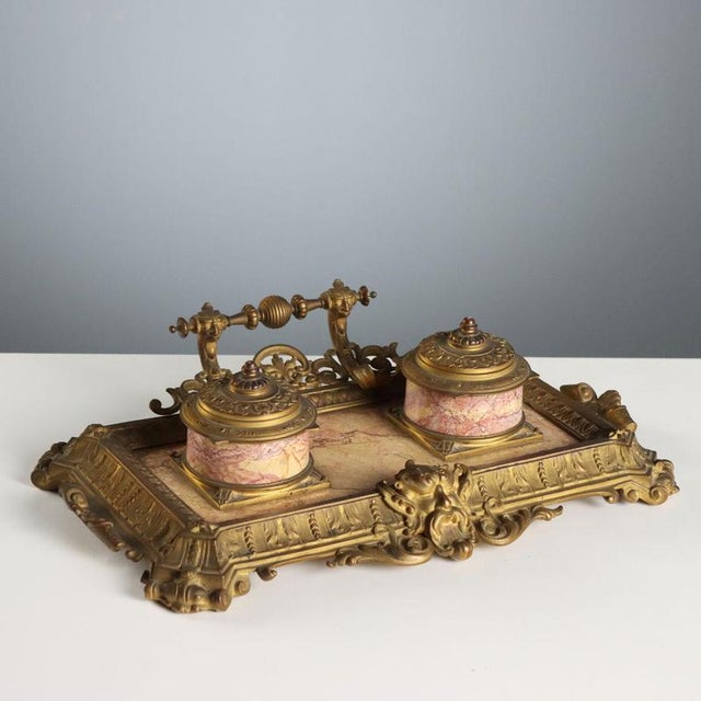 Bronze and Marble Desk Inkwell For Sale - Image 11 of 11
