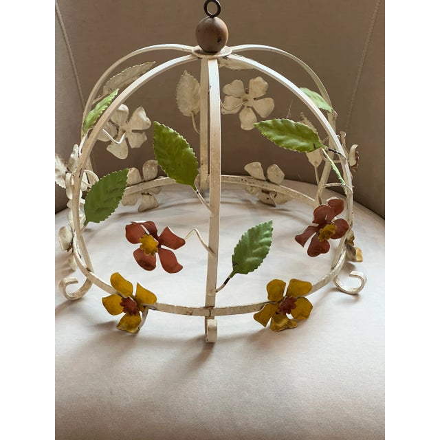 Ivory 1970s Vintage Italian Tole Metal Floral Utensils/ Light Hanging Ornament For Sale - Image 8 of 12