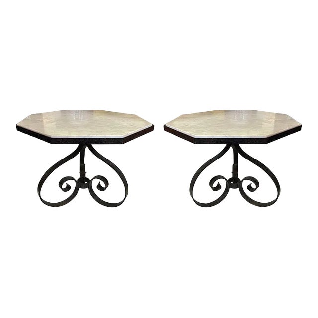 Side Tables - Wrought Iron With Marble Tops - A Pair For Sale