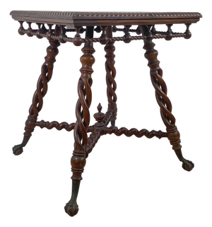 Antique Wooden Accent Table With Ball-and-Claw Feet