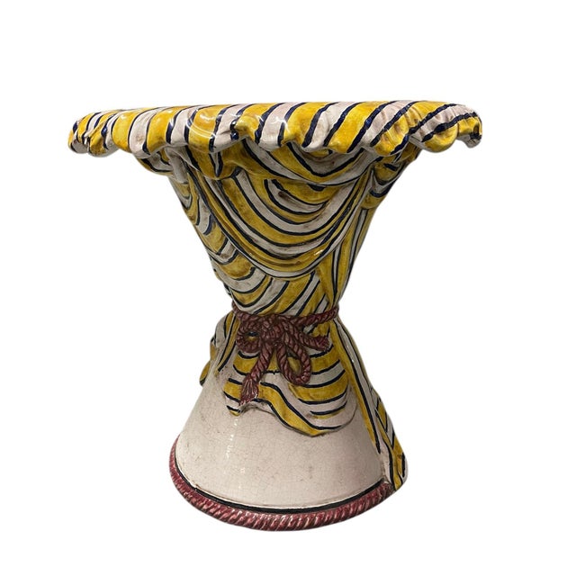 Vintage Italian Ceramic Trompe L’oeil Draped Pedestal Side Table For Sale - Image 4 of 10
