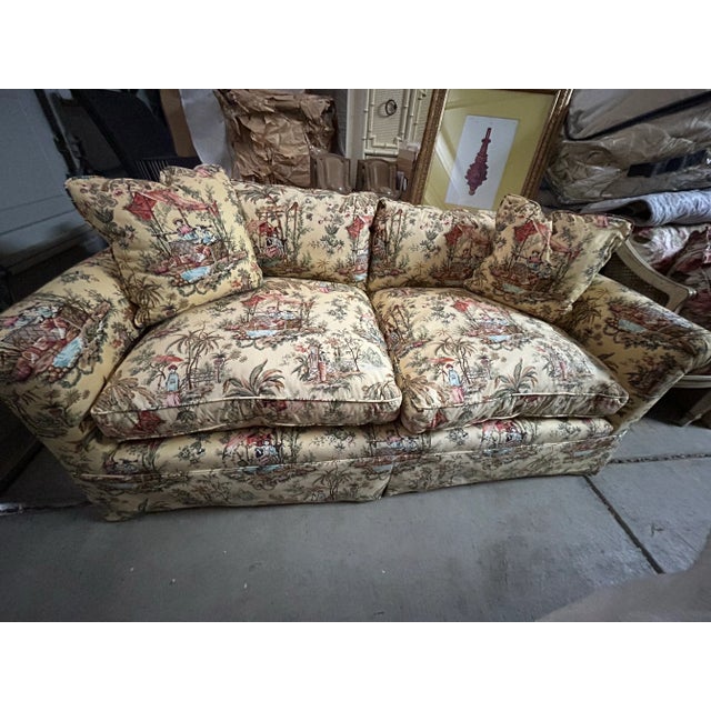 Beautiful custom made with down seat & back cushions & two throw pillows. Arm covers as well. Made in San Francisco and...