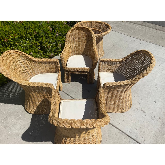 Vintage Woven Rattan Wicker Dining Set, Coastal Style With Braided Trim After Bielecky Brothers For Sale - Image 11 of 17