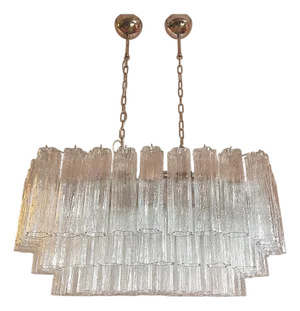 Elegant Murano Tube Chandelier – 72 Clear Glasses - Rectangular Based