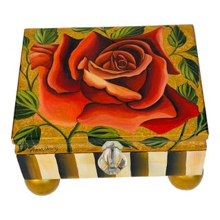 Reduced-Handpainted Signed Art Deco Rose Treasure Box For Sale