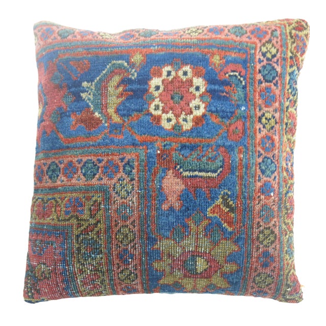 Antique Red Blue Mahal Rug Pillow For Sale