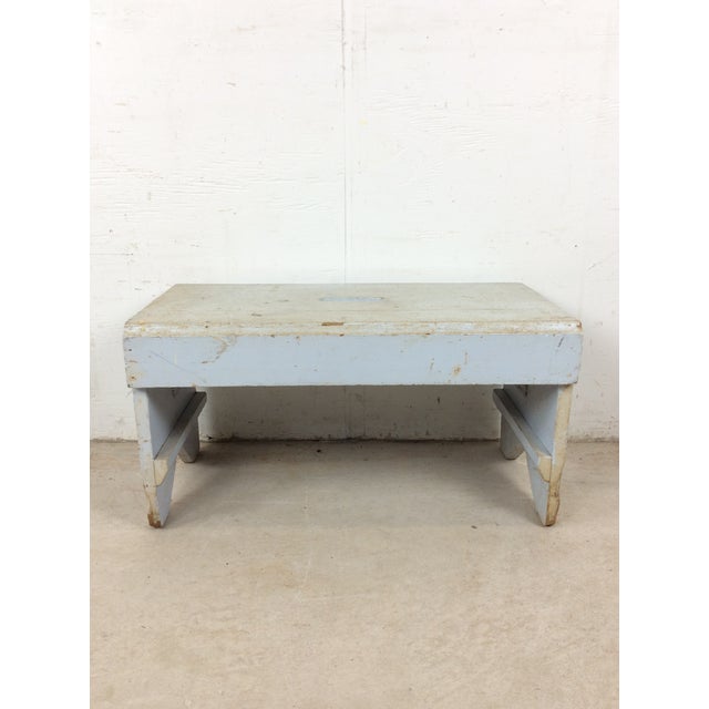 Antique Farmhouse Gray Painted Bench Footstool For Sale - Image 11 of 14