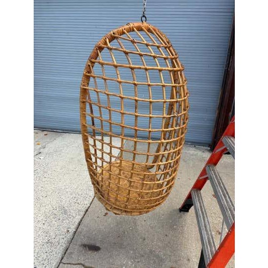 Mid-Century Modern Wicker Rattan Hanging Chair, Italian Franco Albini Style For Sale - Image 13 of 13