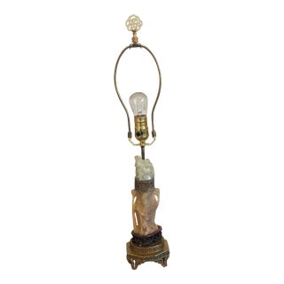 Vintage Asian Inspired Carved Stone Lamp For Sale