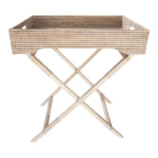 Artifacts Rattan Butler Tray Table in White Wash - 25.5" For Sale
