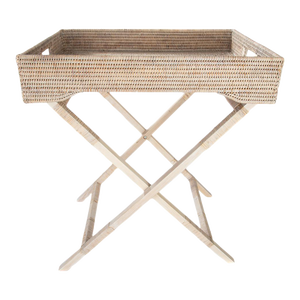 Artifacts Rattan Butler Tray Table in White Wash - 25.5"
