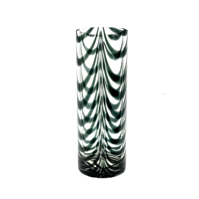 Hand-Blown Studio Glass Cylindrical Vase with Dark Green Spring Comb Design, 1970s For Sale - Image 15 of 15