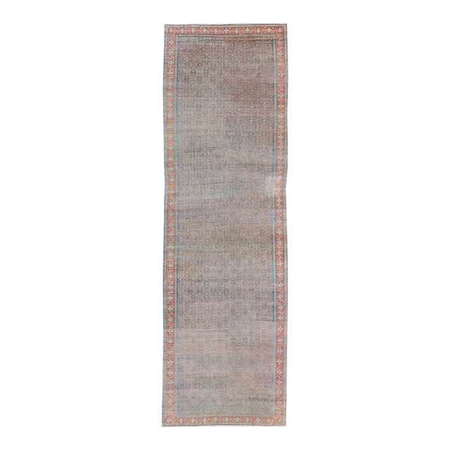 Hand-Knotted Antique Persian Long Gallery Senneh in Wool With All-Over Design For Sale