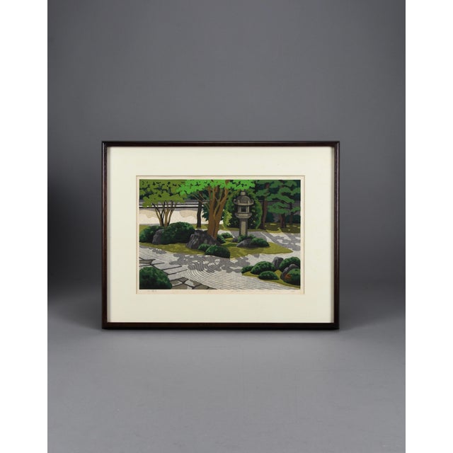 Masao Ido, Myōman-Ji Temple Garden, 1990, Limited Edition Woodblock Print, Framed For Sale - Image 11 of 14