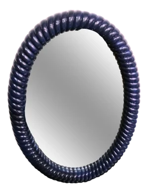 Solid Wood Braided Palm Beach Regency Custom Painted Navy Blue Gloss Oval Wall Mirror