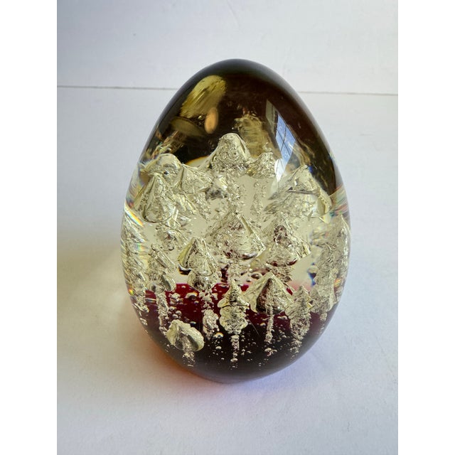 Transparent Mid Century Lucite Egg Paperweight Mushroom Tree Resin Art Bubbles Vintage Red Base For Sale - Image 8 of 10