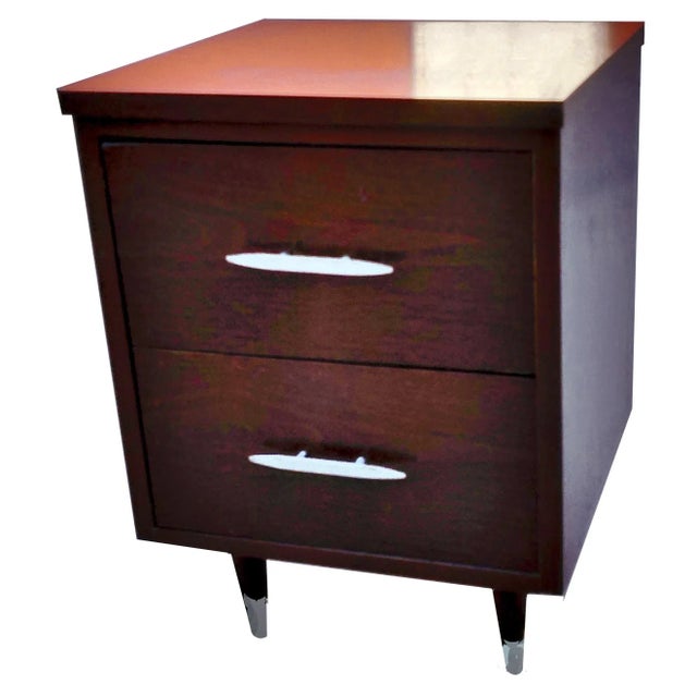 Eames Era Sold Wood Two Drawer Desk Cabinet With Pegged Capped Peg Legs For Sale - Image 9 of 9