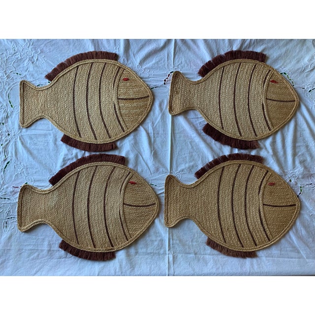 Vintage 1950’s Set of 4 Figural Wicker Fish Placemats by Sacks Fifth