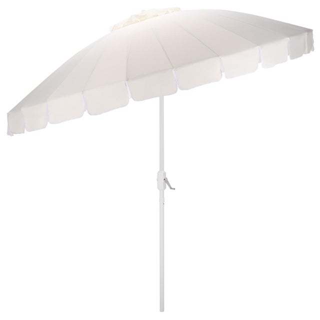 Ivory Panza 9 Ft Crank Umbrella, Ivory/White Pole For Sale - Image 8 of 9